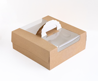 Boîte à gâteau plate autoportante portable haut de gamme biodégradable et recyclable avec fenêtre et poignée (carton ondulé) pour aliments