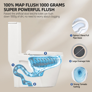 <span class=keywords><strong>WC</strong></span> monobloc en céramique minimaliste, à poser au sol, <span class=keywords><strong>WC</strong></span> moderne avec finition brillante pour une conception de salle de bain contemporaine - Product Image 2