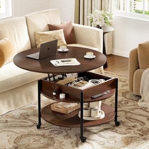 <span class=keywords><strong>Table</strong></span> <span class=keywords><strong>basse</strong></span> <span class=keywords><strong>ronde</strong></span> sur roulettes, <span class=keywords><strong>table</strong></span> roulante avec compartiment de rangement, <span class=keywords><strong>table</strong></span> circulaire à 2 niveaux pour salon et petits espaces - Product Image 2