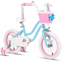 Vélo pour filles de 16 pouces, cadre en acier au carbone, édition rose rêveuse et blanc, accents bleu clair, panier orné d'un nœud, poignée à pompons, stable