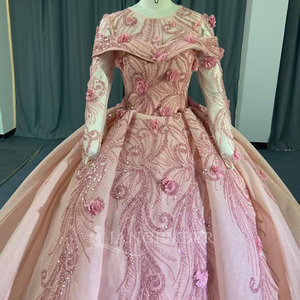 Vestido de Quinceañera Jancember Lsany300, Rosa Coral Mágico, con Cuello Plegado, Adorno de Fénix con Cuentas, Rosa 3D y Brillo - Product Image 3