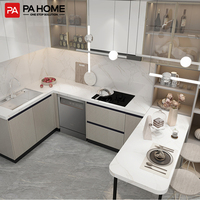 Armoires de cuisine laquées modernes modulaires personnalisées PA avec robinet, ignifuges, écologiques, prêtes à assembler, ensembles complets