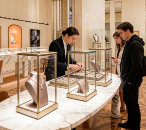 Table d'exposition de bijoux ovale avec éclairage LED |   Colonnes décoratives supportant des vitrines <span class=keywords><strong>en</strong></span> <span class=keywords><strong>verre</strong></span> |   Boutique de bijoux de luxe - Product Image 4