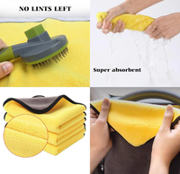 Vente Flash Serviette Professionnelle Double Couche en Polaire Corail à Bordure Jaune et Grise Séchage Rapide Vente en Gros