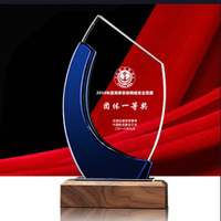 Trophée en bois gravé sur mesure avec cristal, Médaille d'honneur créative pour concours en Chine, Conception artisanale en verre vierge