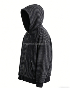 เสื้อฮู้ดดี้ผู้ชายลายทางหลายสี ผ้าฝ้าย 100% ซิปหน้า สไตล์สตรีทแวร์ พิมพ์ลาย DTG - Product Image 3