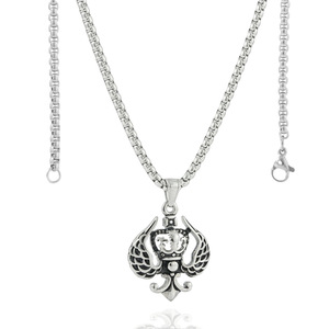 Stainless Steel Wing <b>Crown</b> Pendant With Chain Gold <b>Silver</b> Color Themed Fashion Jewelry For Men And Women 122002 - Product Image 5