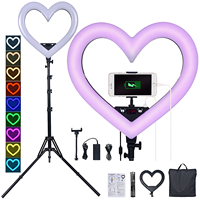 Offre Spéciale Dimmable 19 pouces maquillage en forme de coeur anneau lumineux led cercle selfie anneau lumière avec support de téléphone cellulaire support de trépied, CRI>90