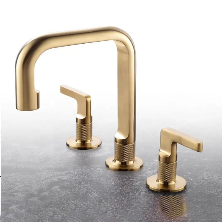 2ハンドル素敵なサテンブラッシュドゴールドバスルーム蛇口バスルーム用真鍮洗面器蛇口