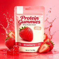 Gummies protéinés au goût fraise pour adultes, marque privée, 17g de protéines de haute qualité par portion, soutien à la récupération musculaire et à l'énergie