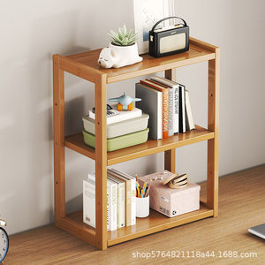 <b>Desktop</b> Bookshelf Storage Rack 3 Tier Wooden Office <b>Organizer</b> <b>For</b> Books Toys Electronics Standing Type Rectangle Shape - Product Image 2