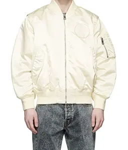 Jaqueta bomber masculina de poliéster cetim com logotipo personalizado plus size cor creme grosso inverno em branco jaqueta piloto