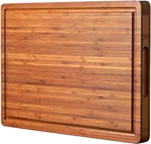 Planche à découper en bambou de cuisine avec poignées latérales et évier à jus pour un nettoyage facile adapté à la planche à découper en bois en cadeau