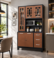 Armoire de rangement de cuisine en métal à 3 portes avec portes vitrées, tiroirs verrouillables, armoire de rangement autoportante