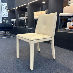 Silla de Comedor Moderna Keynes Tapizada en Cuero Sintético Crema con Respaldo Acolchado y Patas Completamente Tapizadas para Hotel, Restaurante y Hogar - Product Image 2