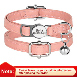 <span class=keywords><strong>Collar</strong></span> de seguridad de moda personalizado para gatos con cintas de patrón sólido campana nombre láser Etiqueta de grabado collares para mascotas - Product Image 5