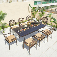 Table de repas BBQ d'extérieur en aluminium moulé avec deux fentes de cuisson pour patio, jardin, villa - Ensemble de mobilier d'extérieur en métal robuste