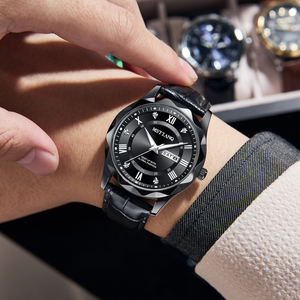 Di lusso di alta qualità orologio da uomo in pelle impermeabile al quarzo orologi da uomo sportivi uomini d'affari guardare con giorno settimana - Product Image 5