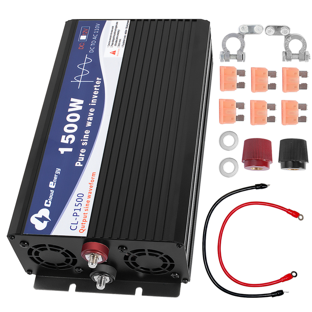 Cloudenergy 1500Watt Inverter Pure Sine Wave DC to AC 12V to 110V RV Truck Solar