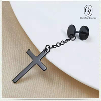 Boucles d'oreilles créatives unisexes style punk avec croix, hypoallergéniques en acier inoxydable, design chaîne, bijoux de piercing tendance
