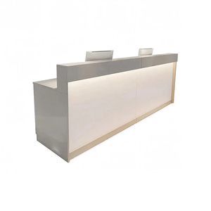 Mostrador <span class=keywords><strong>de</strong></span> Recepción Moderno <span class=keywords><strong>de</strong></span> Madera Clara con Tira <span class=keywords><strong>de</strong></span> Luz LED, Mostrador Frontal Simple para Oficina, Salón y Hotel - Product Image 3