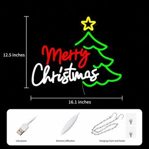 Merry Christmas Tree Neon Sign With Yellow <b>Star</b> <b>LED</b> Dimmable Neon Wall Mount Hanging For Holiday Party Boutique Bar Retail Store - Product Image 1