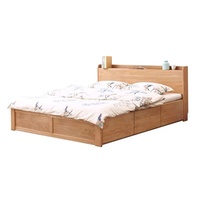 Lit double 1,8 m en chêne massif, style nordique moderne et minimaliste, avec tiroirs et système de levage à vérin pour rangement intégré