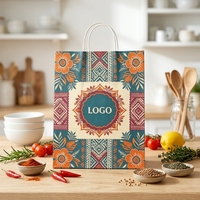 Sac cadeau réutilisable en papier kraft à motif carreaux vintage de luxe imprimé sur mesure, avec poignée plate en papier et ruban, recyclable