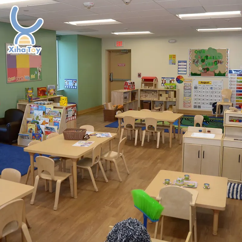 XIHA Nursery Daycare Furniture Sets Sale Children Creche Furniture Preschool Montessori Kindergarten Furniture Kids Wood Table