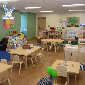 XIHA Nursery Daycare Furniture Sets Sale Children Creche Furniture Preschool Montessori Kindergarten Furniture Kids Wood Table