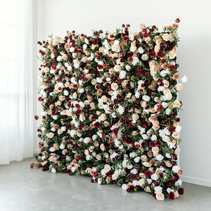 Panel de flores artificiales HK-FW045, pared de flores de 8*8 pies, telón de fondo de tela con diseño de flores, panel de reloj 3D para bodas, rollo de seda 5D. - Product Image 3