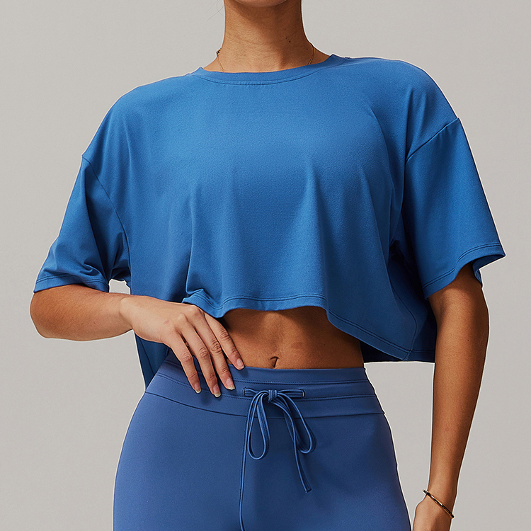 Hot Selling Brushed Polyester Breathable Short Sleeve Top Comfort Round Neck Crop T-Shirt Workout Running Yoga Women Gym Wear