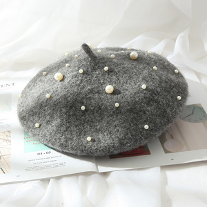 Vente de gros Béret femme hiver en laine avec perles à la mode personnalisée - Product Image 5