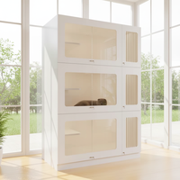Villa de luxe en bois et verre pour chat avec arbre à chat et mobilier de type condo pour espace intérieur, maison pour animaux et chambre d'hôtel pour chats