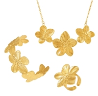 Parures de Bijoux de Mode en Acier Inoxydable, Plaqué Or 18 Carats, Parure Forme Fleur Collier Bracelets et Bague pour Femme