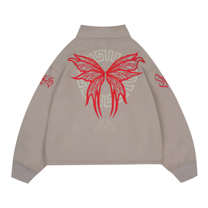 Felpa con cappuccio oversize da uomo in cotone pesante, con zip a un quarto, stampa a <span class=keywords><strong>farfalla</strong></span>, maniche gotiche, stile streetwear, in pile, novità - Product Image 2