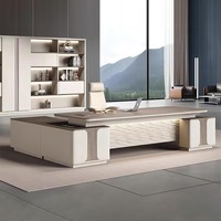 Scrivania Direzionale Moderna di Lusso in PVC con Serratura a Impronta Digitale e Gestione Cavi, Arredamento Ufficio Atmosferico