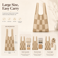 Sac à main tricoté personnalisé avec logo, sac fourre-tout en maille japonaise, sac à main décontracté à carreaux tendance pour la vente au détail de mode européenne