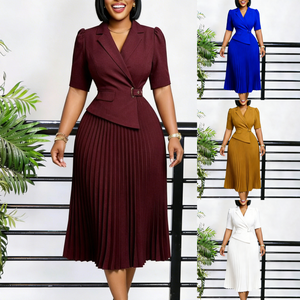 Robe de bureau d'été <span class=keywords><strong>J4</strong></span> Fashion pour femmes, robe élégante décontractée à manches courtes, col tailleur, robes de travail pour femmes, robes maxi africaines pour femmes - Product Image 2