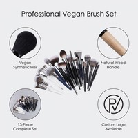 Ensemble de 13 pinceaux de maquillage professionnels vegan, poils synthétiques, manche en bois, kit de maquillage pour fond de teint et blush, logo personnalisé, marque privée