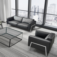 Ensemble de canapés de réception de bureau de direction de luxe de haute qualité, base en métal noir moderne, cuir synthétique PU