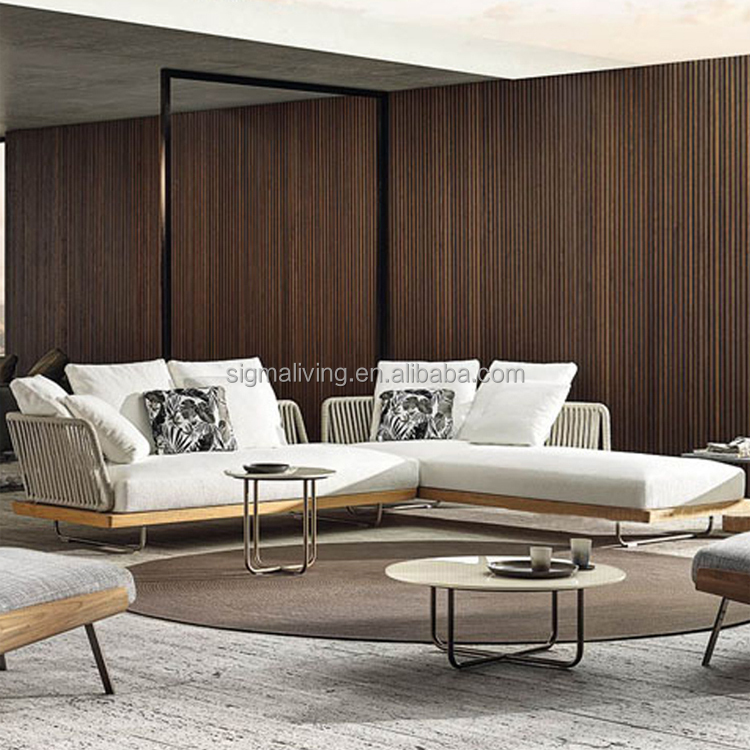 Nordic Hotel outdoor garden furniture courtyard rope furniture woven rope L shape sofas sectionals