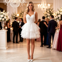Robe Courte Élégante Blanche en Dentelle pour Bal de Promo, Jupe à Volants Superposés, Corset, Mini Robe de Soirée pour Adolescentes et Remise de Diplôme