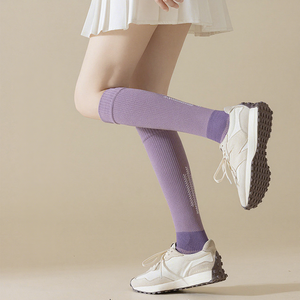 Calcetines de Compresión para Mujer, Color Morado Sólido, Transpirables, para Ciclismo, Juveniles, Otoño Invierno, Calcetines Largos - Product Image 1