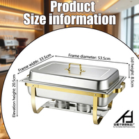 Chauffe-Plat Rectangulaire Commercial en Acier Inoxydable 9L Demi-Doré pour Buffet, Ensemble Chauffe-Plats pour Restaurant, Équipement de Cuisine