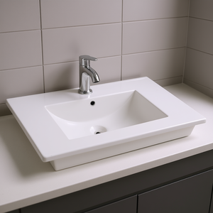 Vasque de salle de bain en céramique, 30 pouces, rectangulaire, à poser sur le comptoir, design contemporain - Product Image 2