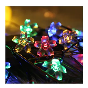 LED solar cerejeira flor pêssego flor luzes string exterior impermeável decorativo cor luzes