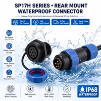 Konektor Penerbangan Tahan Air SP17H IP68 Pemasangan Belakang dengan 2 3 4 5 7 9 10 Pin Kontak Solder 15A 400V Soket Kabel CE RoHS