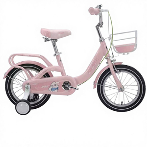 Bicicleta de 14 pulgadas para niñas, de acero, de una velocidad, cuadro bajo, con ruedas de entrenamiento, cesta delantera y estampado de dibujos animados. ¡Producto superventas! - Product Image 1