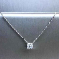Collar de plata de ley 925 con forma de cojín, Gargantilla de diamante de circonia rosa, brillante, 7mm x 7mm